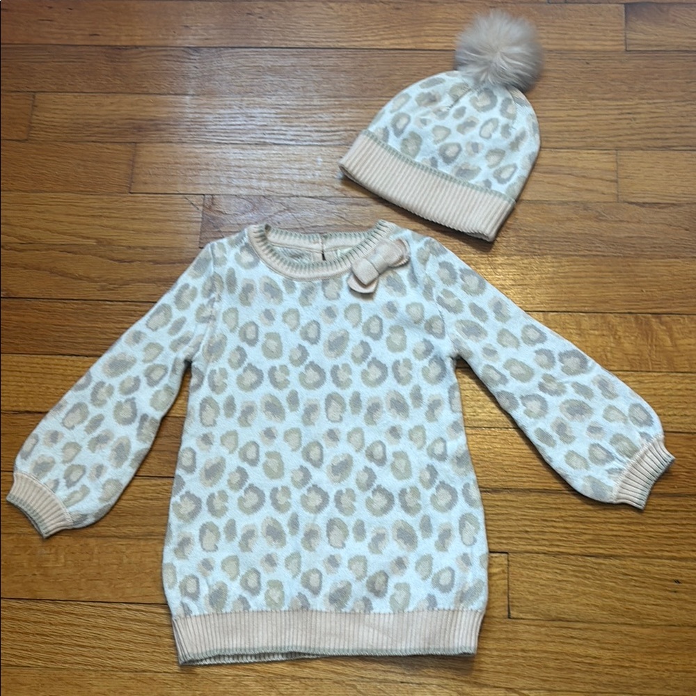 Leopard Print Kids Sweater dress and Hat Set